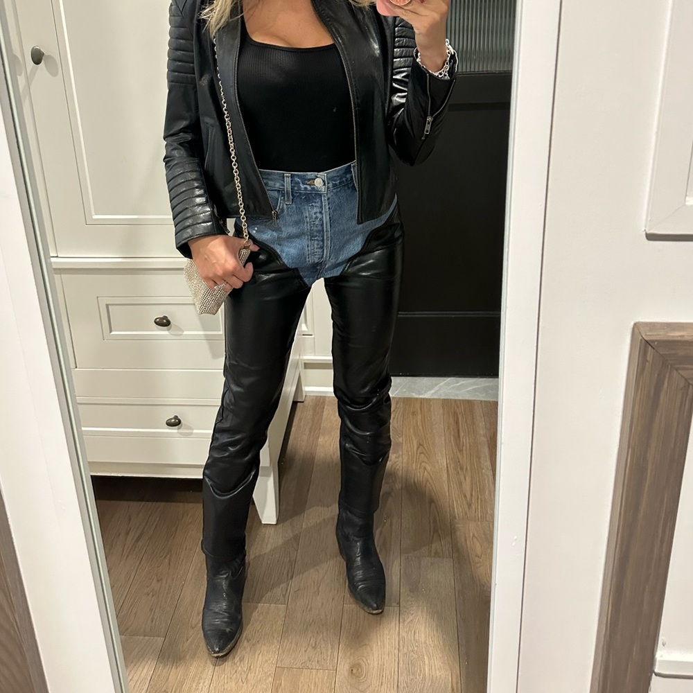 Agolde leather and Jean biker pants! Worn 1x fits like a size 27/4